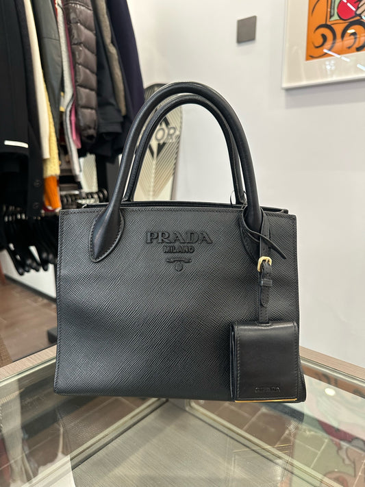 Prada - Monochrome Saffiano Leather Small Tote - Saffiano leather - Black - (small)