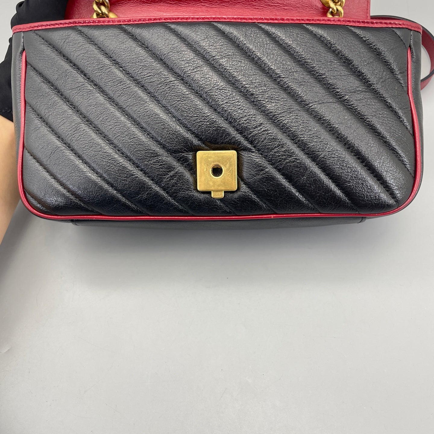 Gucci - GG Marmont Small Shoulder Bag - Leather - Black with Red Trim - (small)