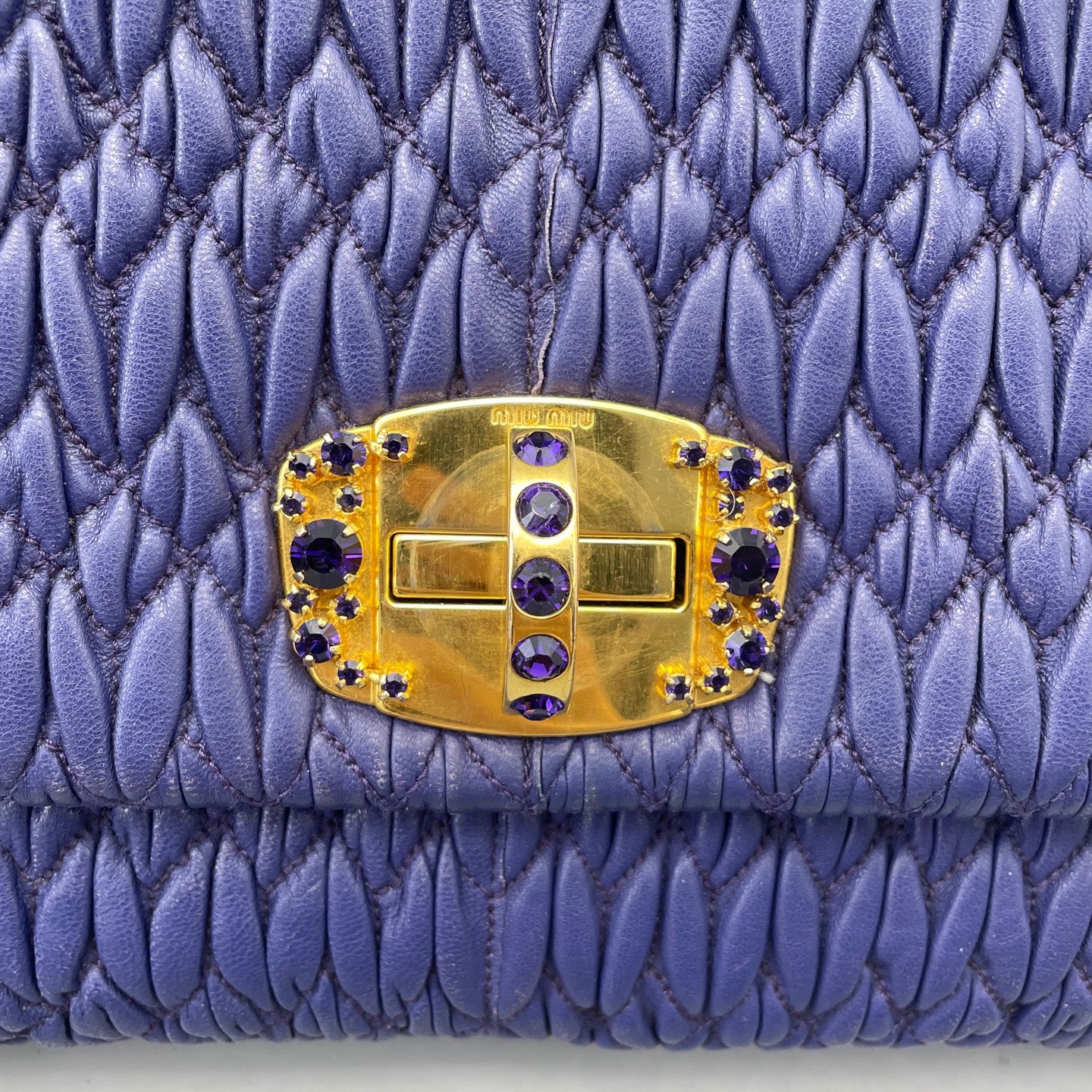 Miu Miu - Matelassé Gemstone Chain Bag - Leather - Blue - (Medium)