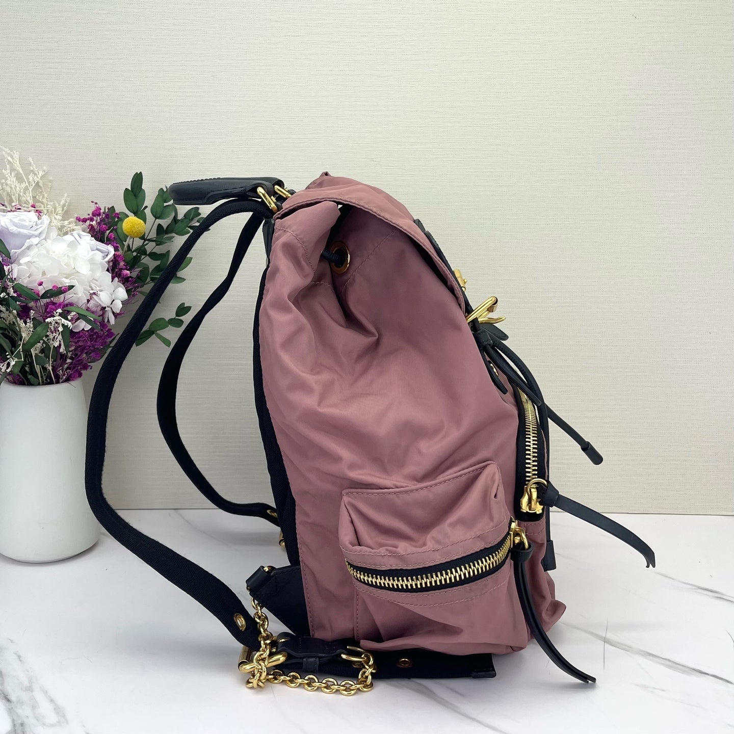 Burberry - The Rucksack - Nylon with Leather Trim - Pink with Black Accents - (Large)