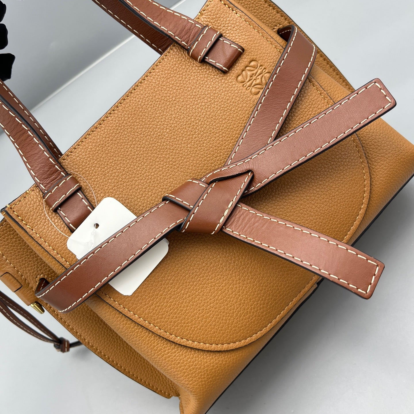 Loewe - Gate Top Handle - Grained calfskin leather with smooth calfskin leather trim - Caramel with Dark Brown trim - (medium)