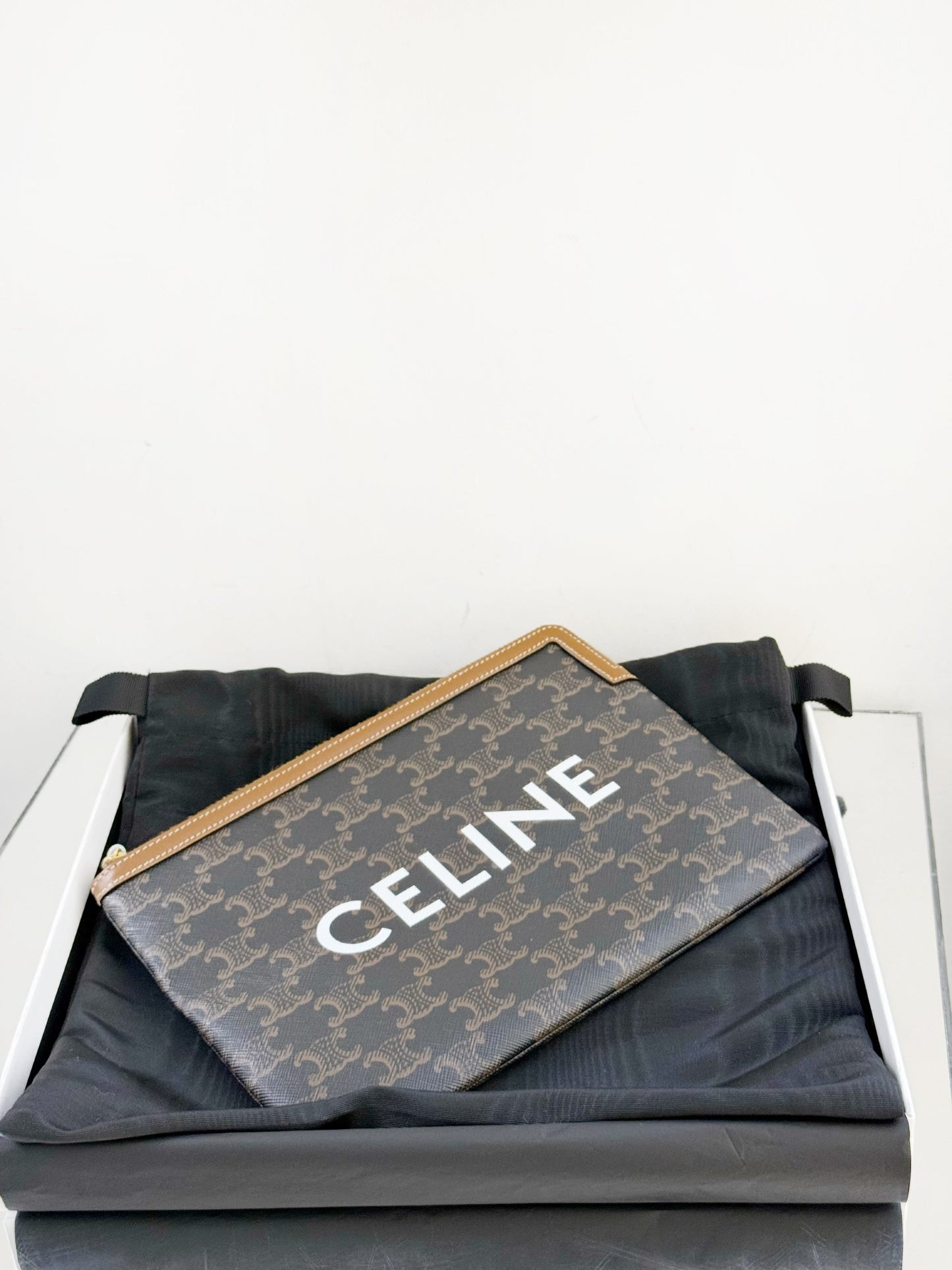 Celine - Triomphe Canvas Clutch - Triomphe coated canvas with leather trim - Brown - (medium)