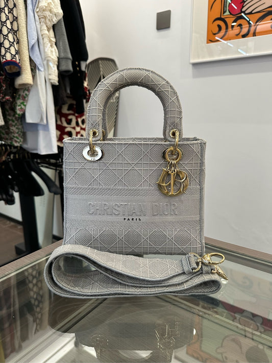 Dior - Lady Dior - Embroidered canvas - Grey - (medium)