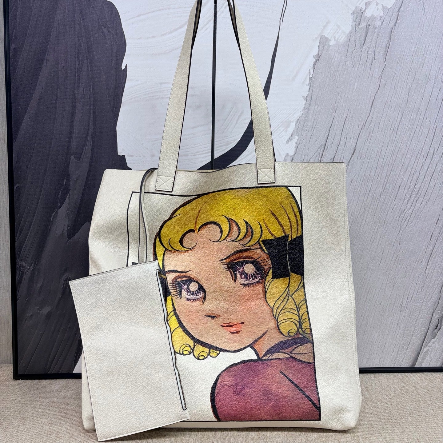 Gucci - Flower Fairy Tote Bag with Detachable Pouch - Pebbled leather - Beige - (Large)