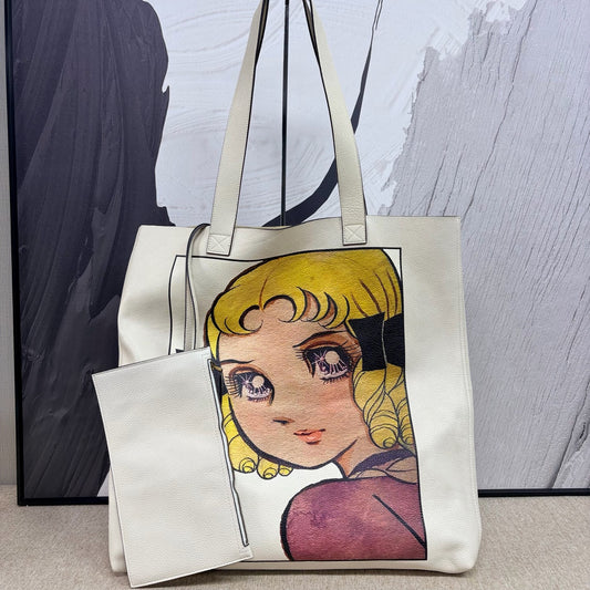 Gucci - Flower Fairy Tote Bag with Detachable Pouch - Pebbled leather - Beige - (Large)
