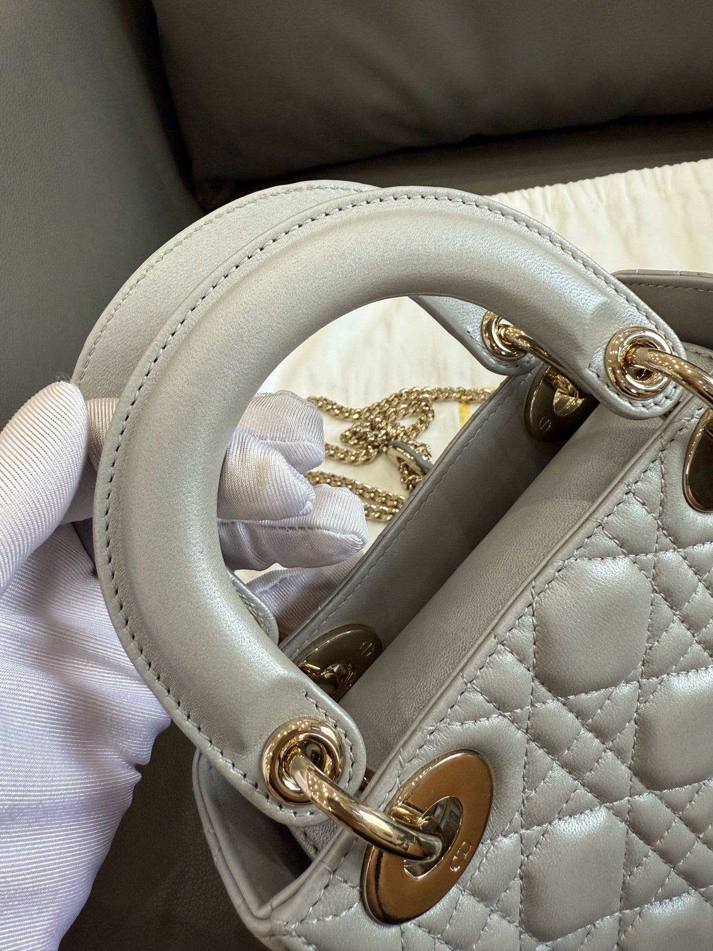 Dior - Lady Dior Mini - Lambskin leather - Grey - (mini)