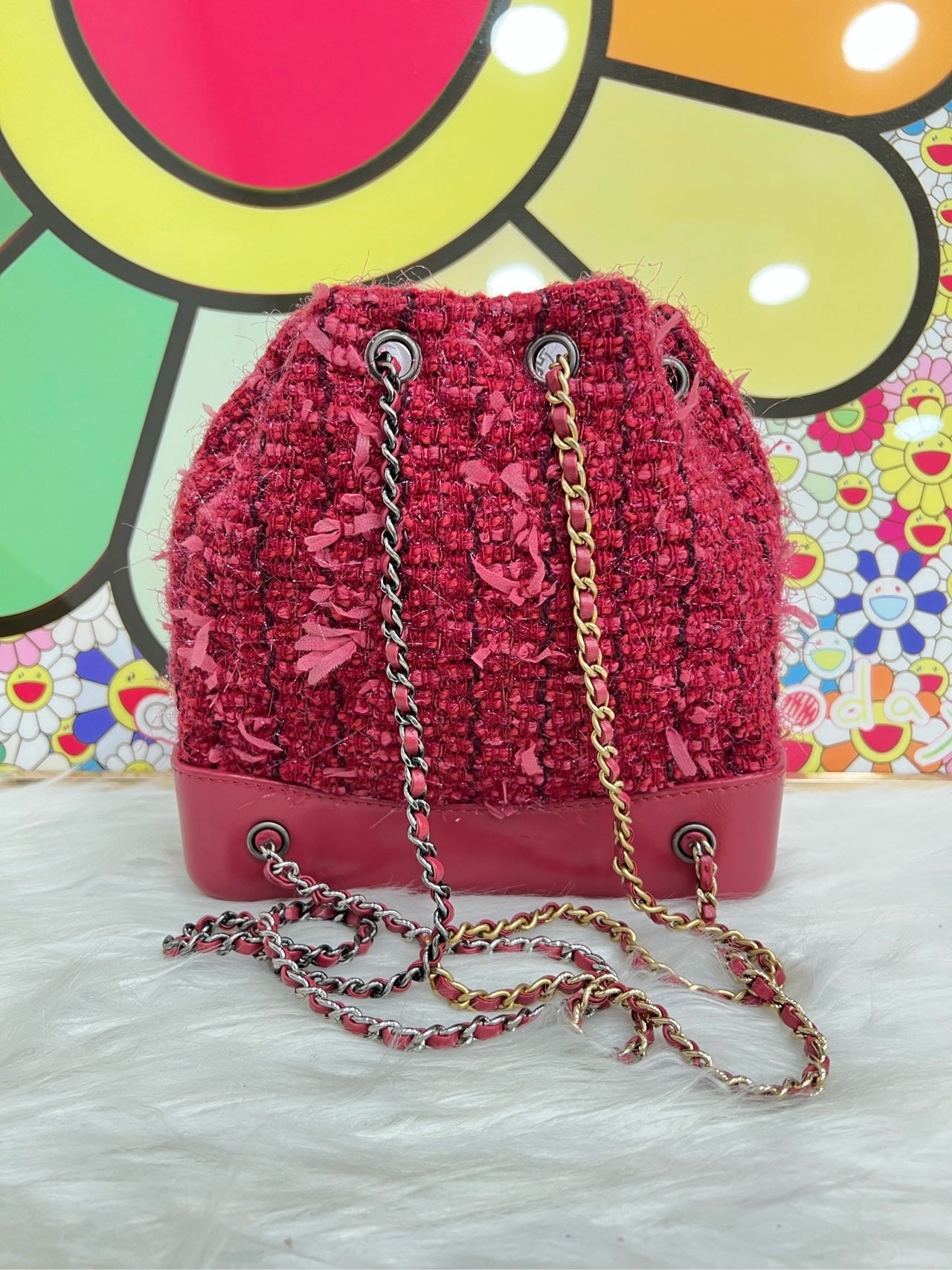 Chanel - Gabrielle Backpack - Tweed and cowhide leather - Red - (Small)