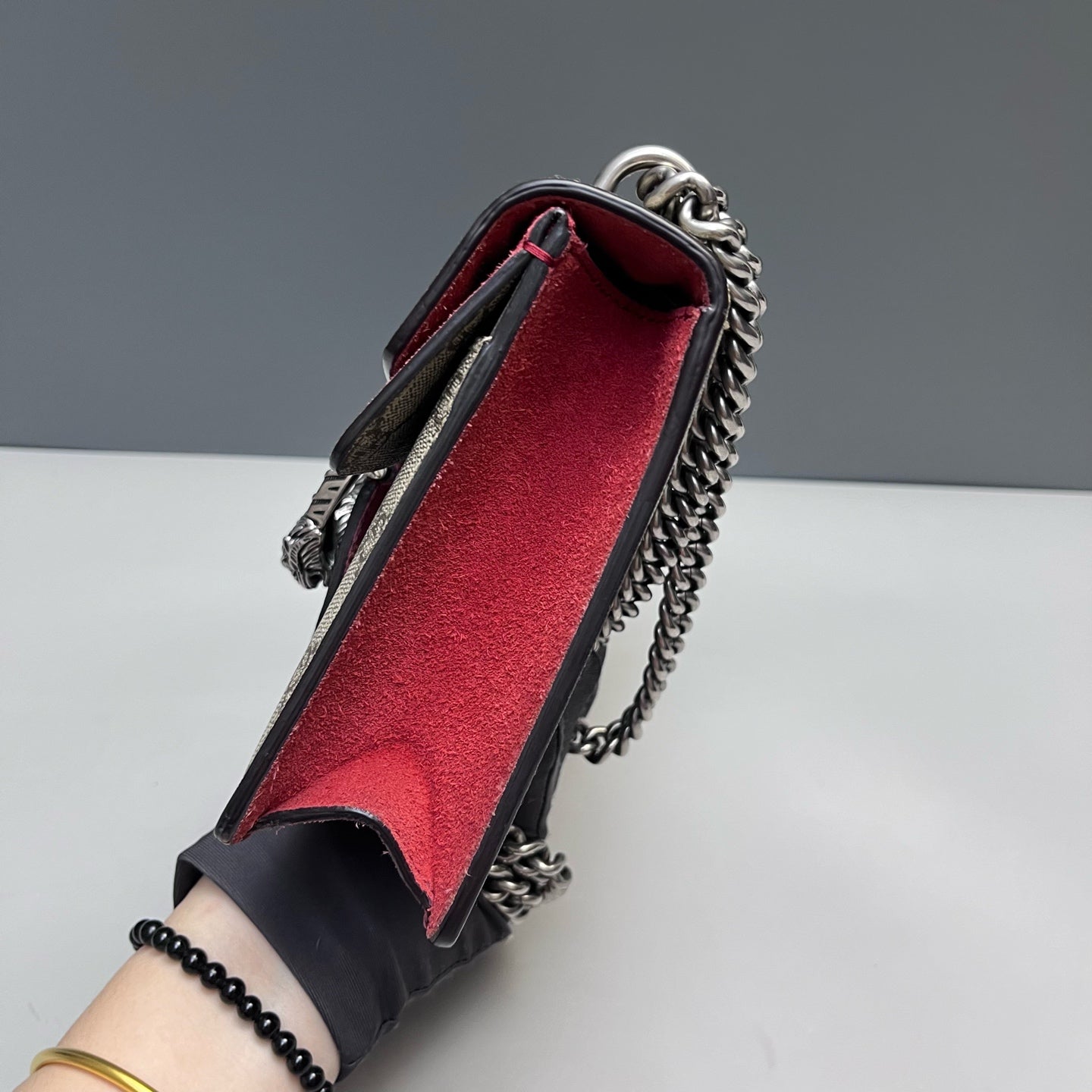 Gucci - Dionysus Small Shoulder Bag - GG Supreme canvas and Suede - Beige and Red - (Small)