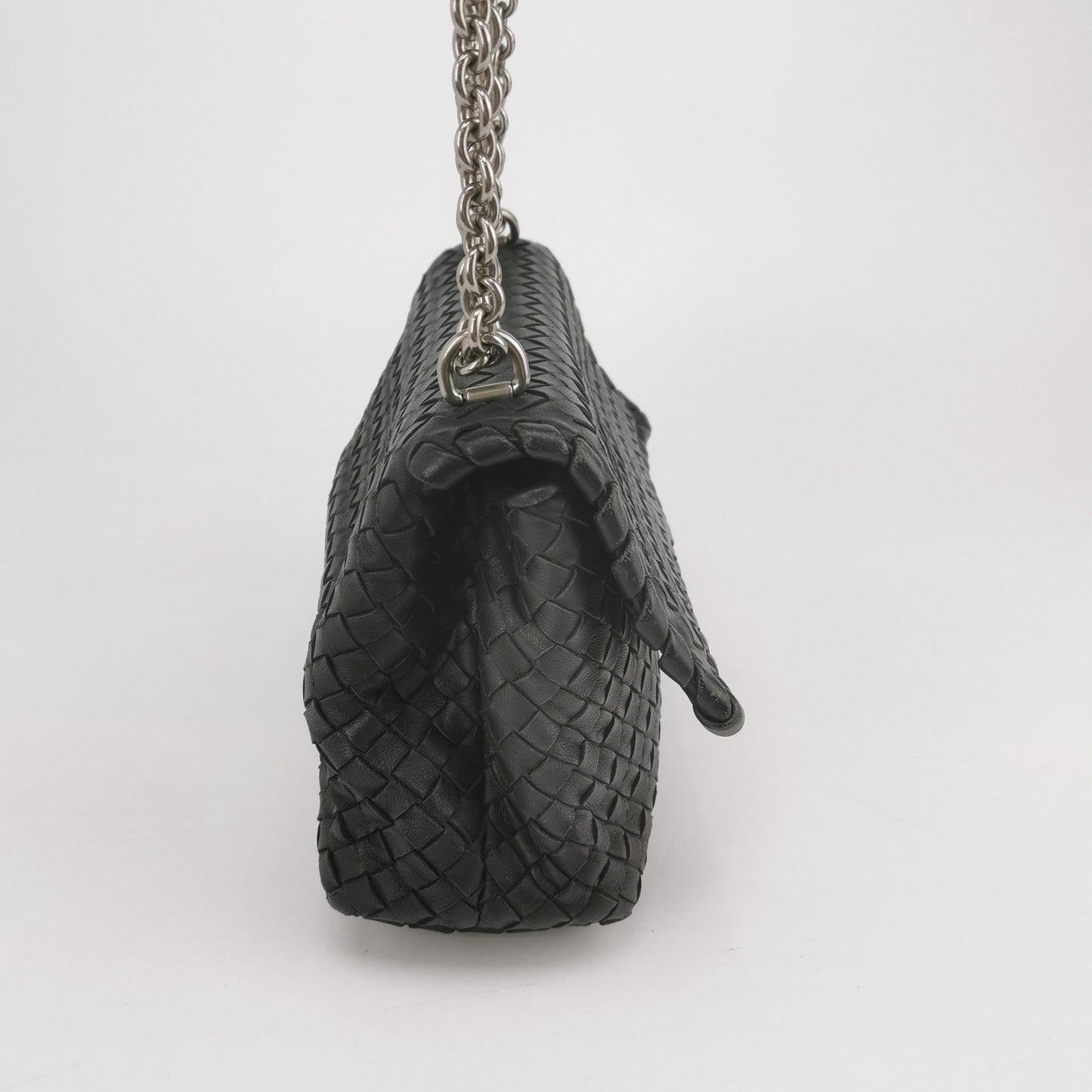 Bottega Veneta - Intrecciato Chain Flap Bag - Leather - Black - (Medium)