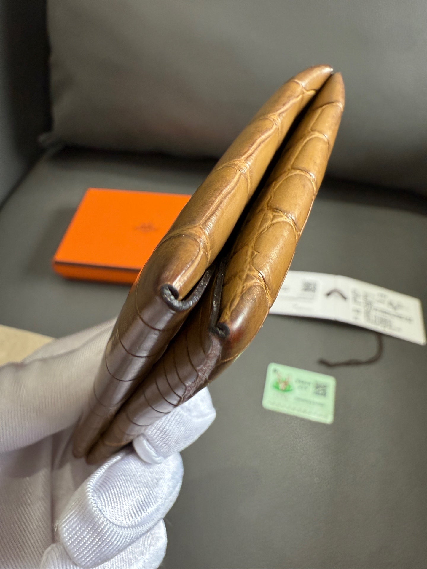 Hermès - Calvi - Crocodile leather - Camel - (small)