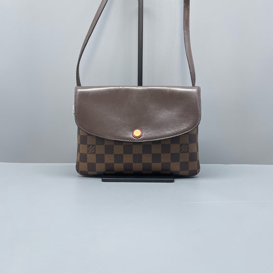 Louis Vuitton - Pochette Twin - Damier Ebene coated canvas with smooth leather trim and microfiber lining - Brown - (small)