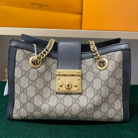 Gucci - Padlock Small Shoulder Bag - GG Supreme canvas with leather trim - Beige and black - (small)