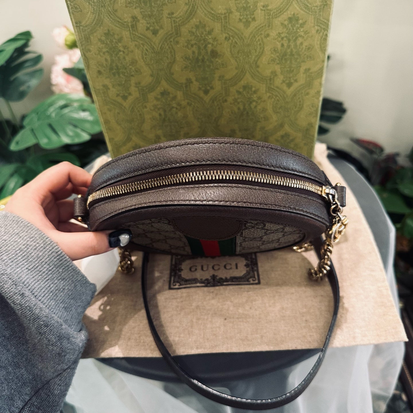 Gucci - Ophidia Round Mini Shoulder Bag - GG Supreme canvas with Leather trim - Brown - (mini)