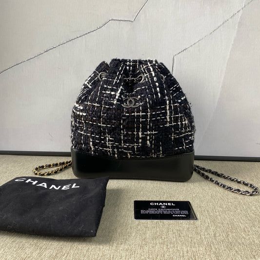 Chanel - Gabrielle Backpack Small - Tweed and Leather - Black, White - (Small)