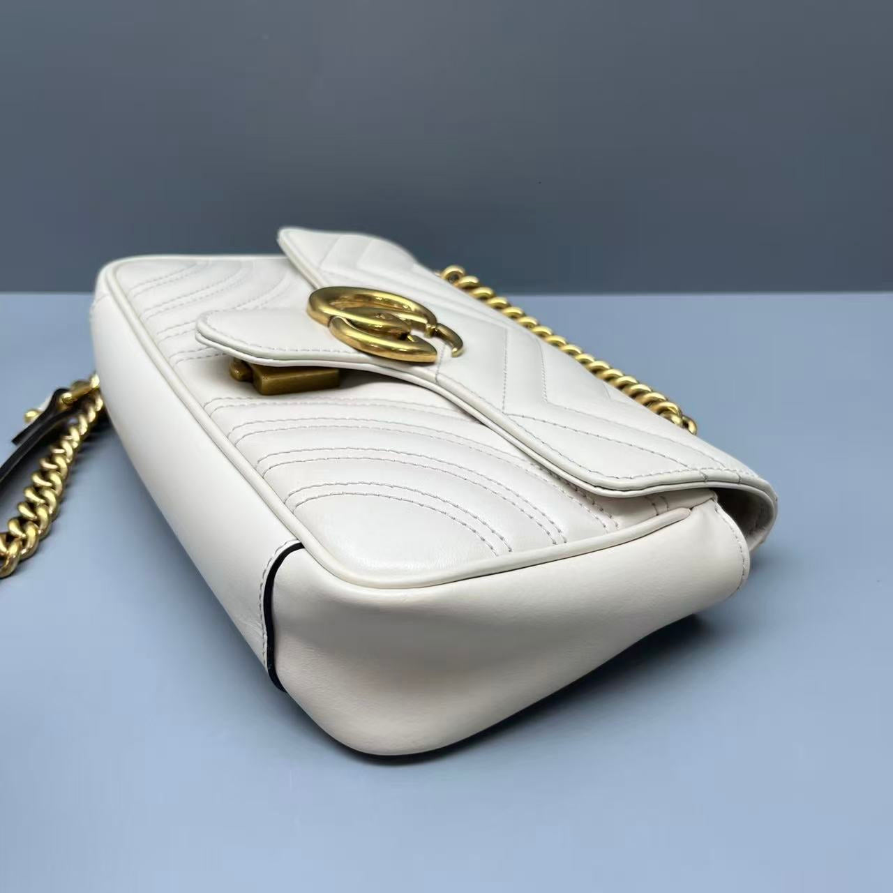 Gucci - GG Marmont Small Chain Shoulder Bag - Leather - White - (Small)