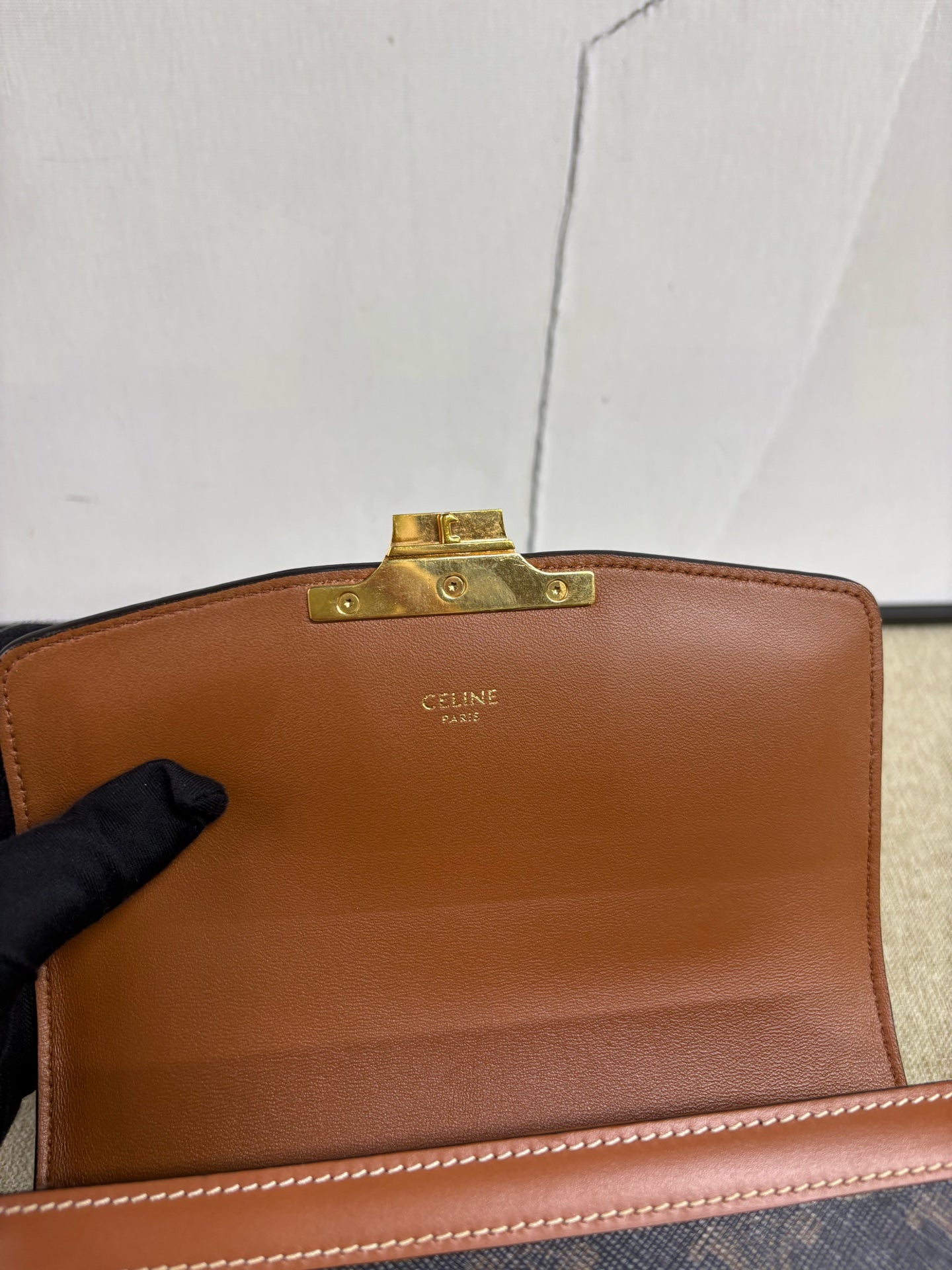 Celine - Triomphe Teen Box - Monogram canvas with calfskin leather trim - Brown and Black with Camel accents - (small)