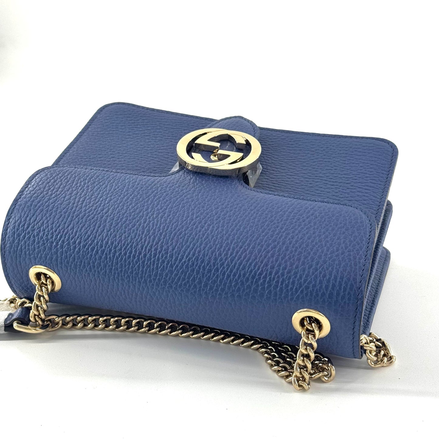 Gucci - Interlocking G Accordion Chain Bag - Grained leather - Blue - (mini)