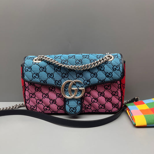 Gucci - GG Marmont Multicolour Quilted Canvas Chain Bag - Canvas with leather trim - Multicolour - (Medium)