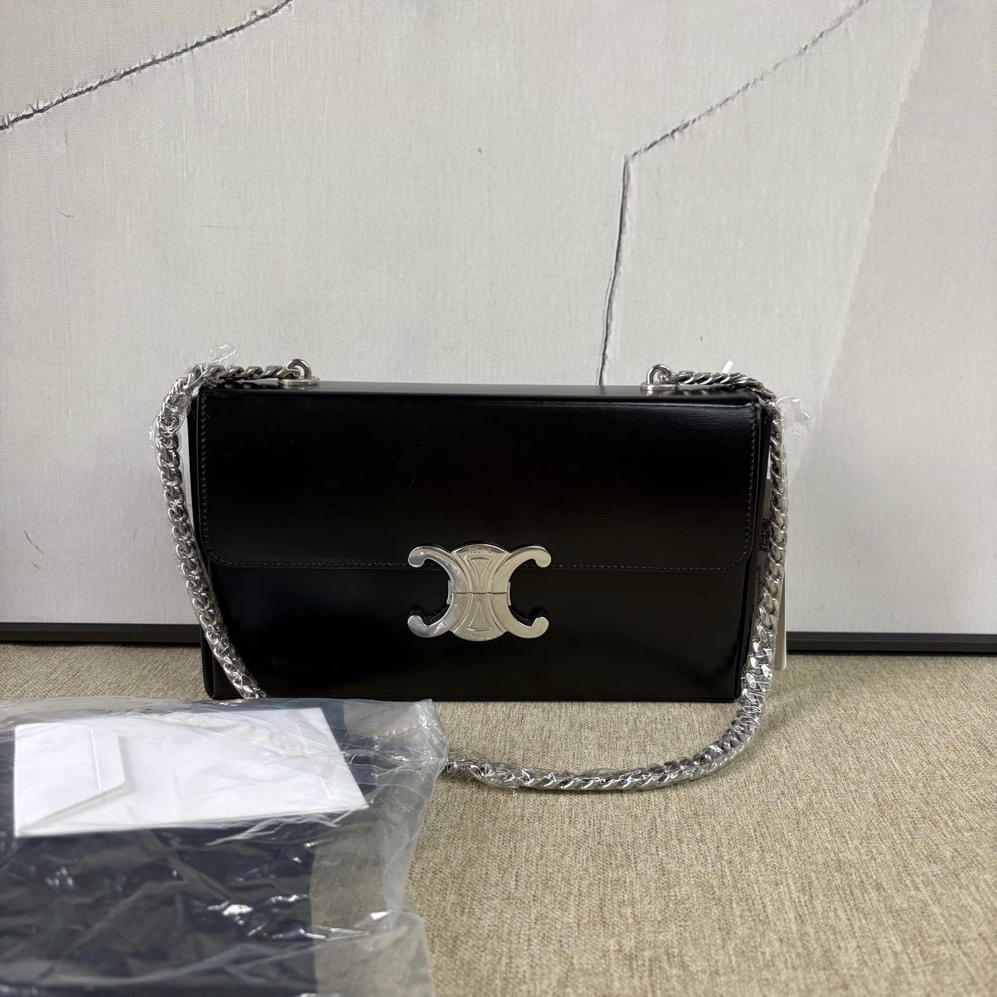 Celine - Triomphe Shoulder Bag - Leather - Black - (mini)