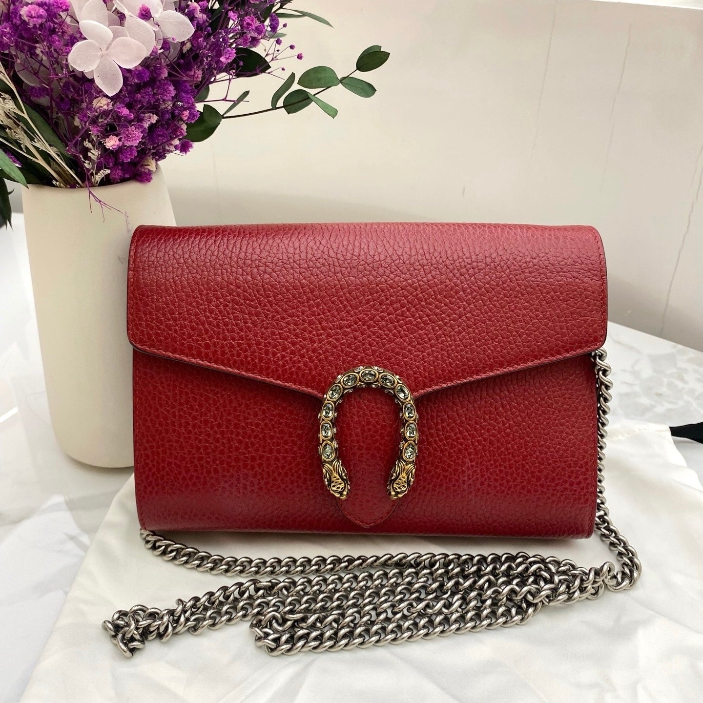 Gucci - Dionysus Wallet on Chain - Grained leather - Red - (mini)