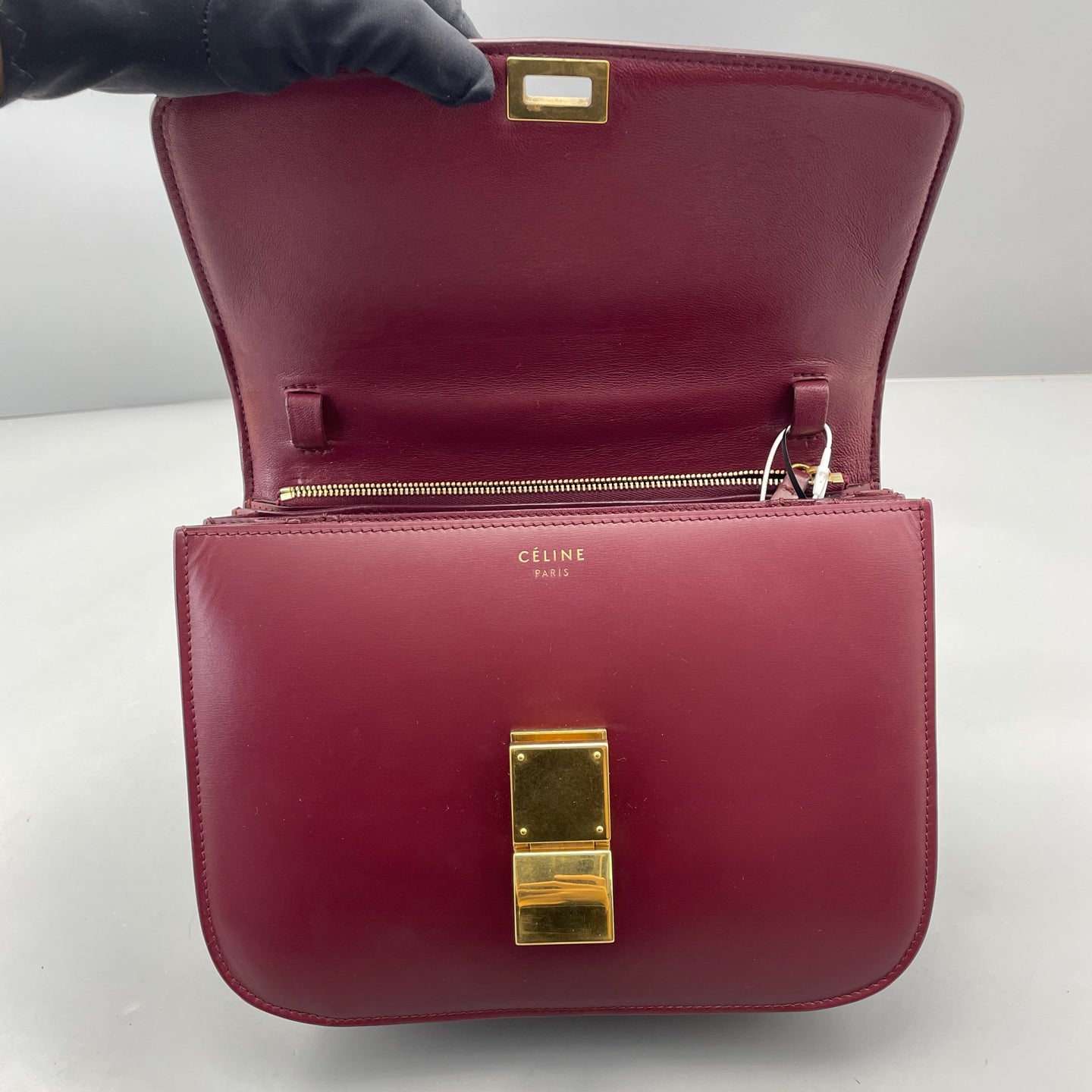 Celine - Box Bag Medium - Smooth Calfskin Leather - Burgundy - (medium)