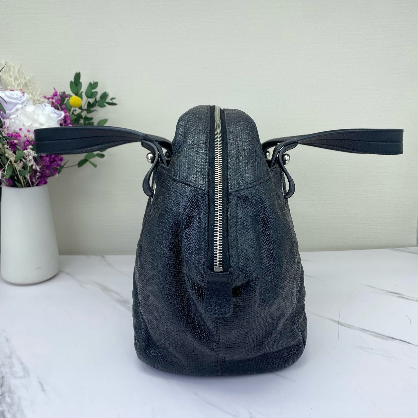 Chanel - Biarritz Boston Bag - Textured coated fabric - Black - (Medium)