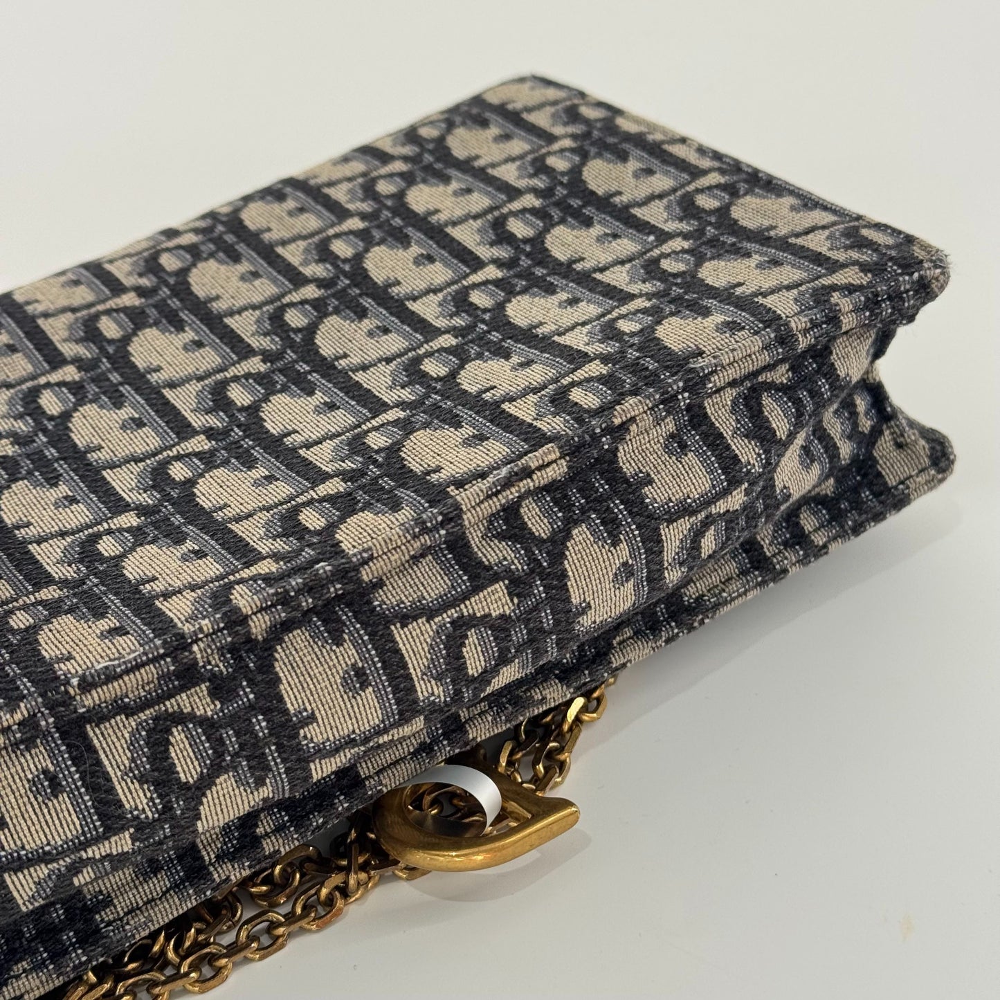 Dior - Saddle WOC (Wallet on Chain) - Dior Oblique Jacquard Canvas with Leather Trim - Navy and Beige - (large)