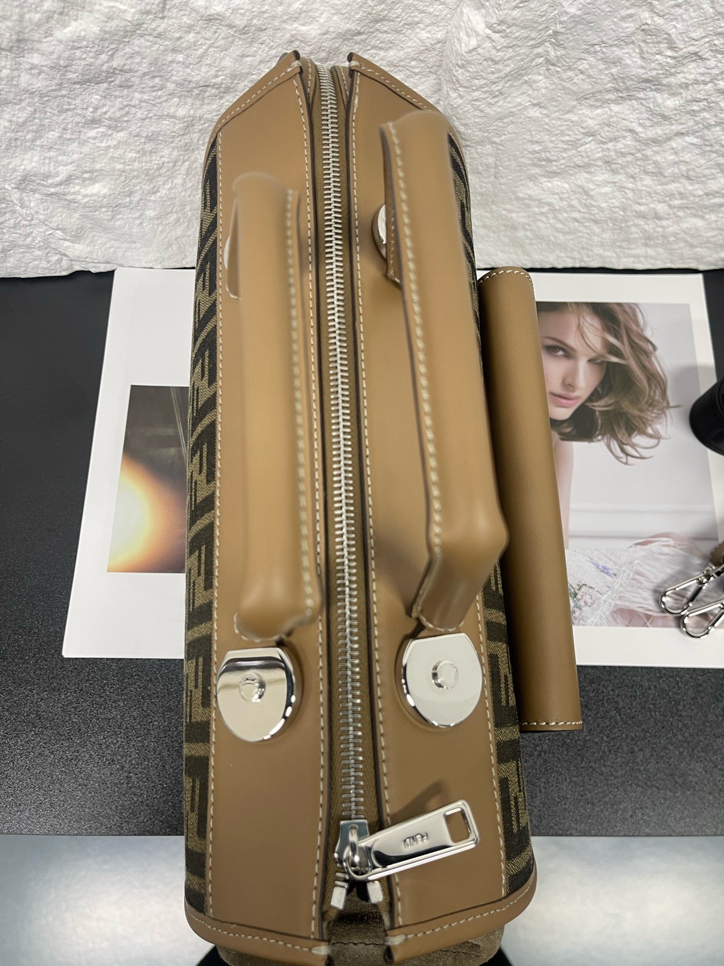 Fendi - Soft Trunk - FF monogram canvas with tan leather trim and suede sides - Brown - (small)