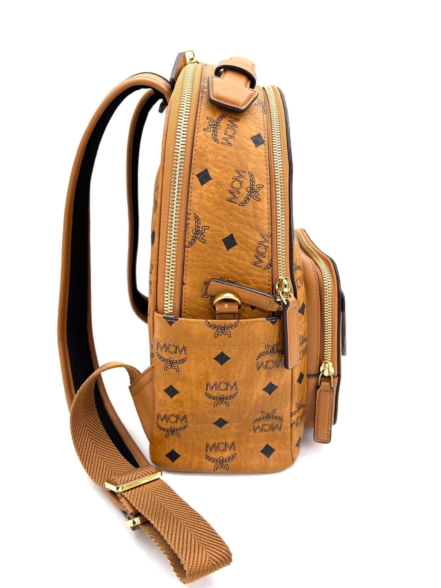 MCM - Stark Visetos Backpack - Visetos coated canvas with leather trim - Brown - (Small)