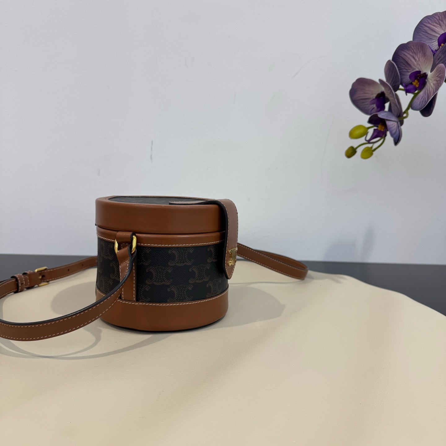 Celine - Triomphe Canvas Cylinder Bag - Triomphe Canvas and Leather - Brown - (small)