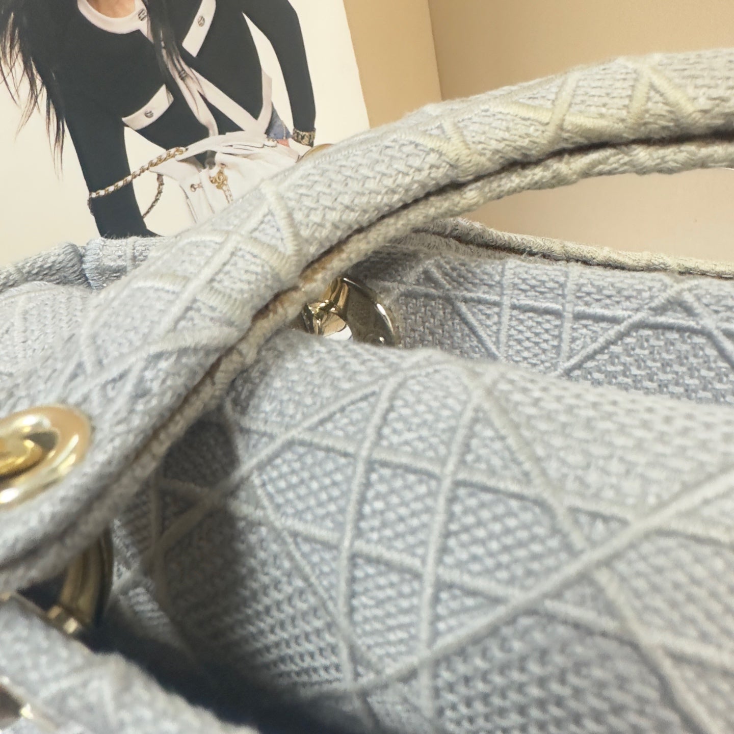Dior - Lady Dior (Five-Grid Embroidered Series) - Cloth - Grey - (small)