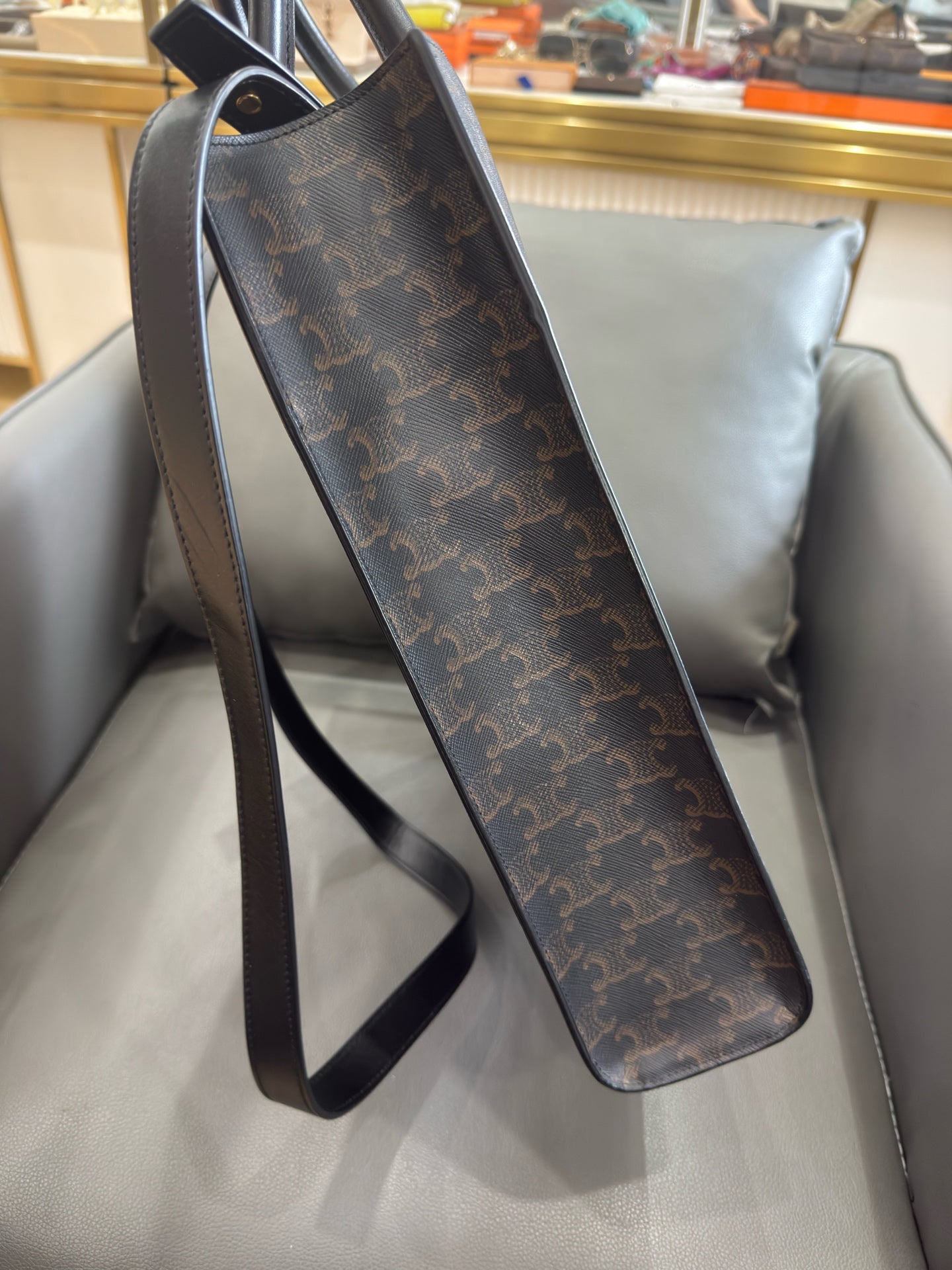 Celine - Cabas Medium Vertical Tote - Triomphe coated canvas with leather trim - Black and Tan Triomphe Canvas with Black Leather Trim - (medium)