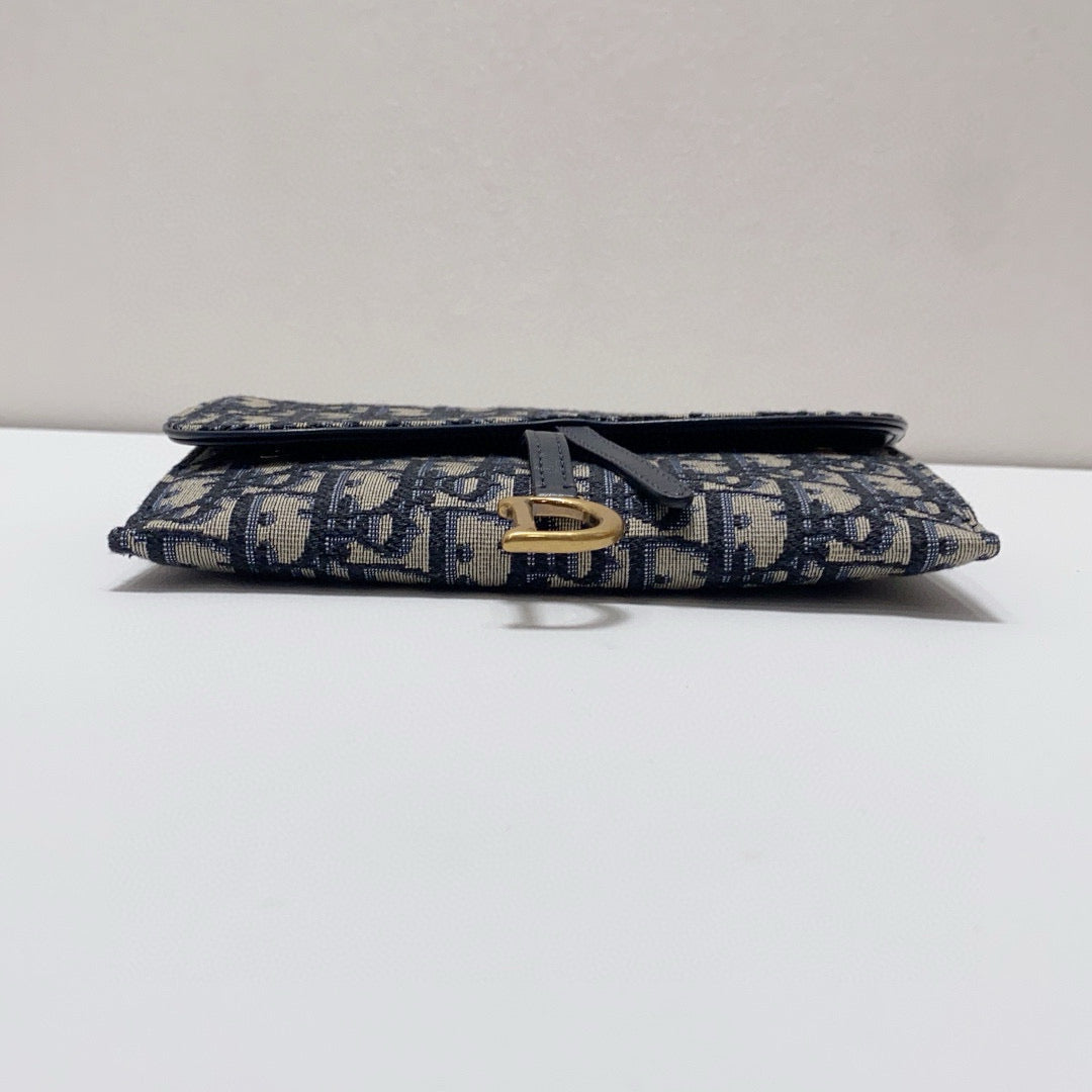 Dior - Saddle Pouch 2-in-1 Wallet on Chain - Dior Oblique jacquard canvas with leather trim - Blue and Beige - (mini)