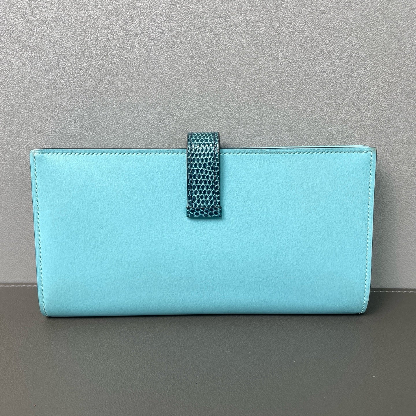 Hermès - Bearn - Lizard skin and leather - Blue - (small)