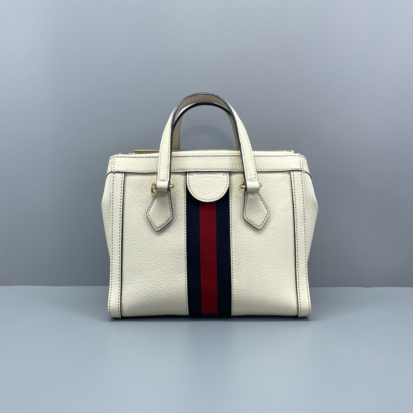 Gucci - Ophidia Small Tote Bag - Grained leather - White with Red and Blue Web stripe - (Small)