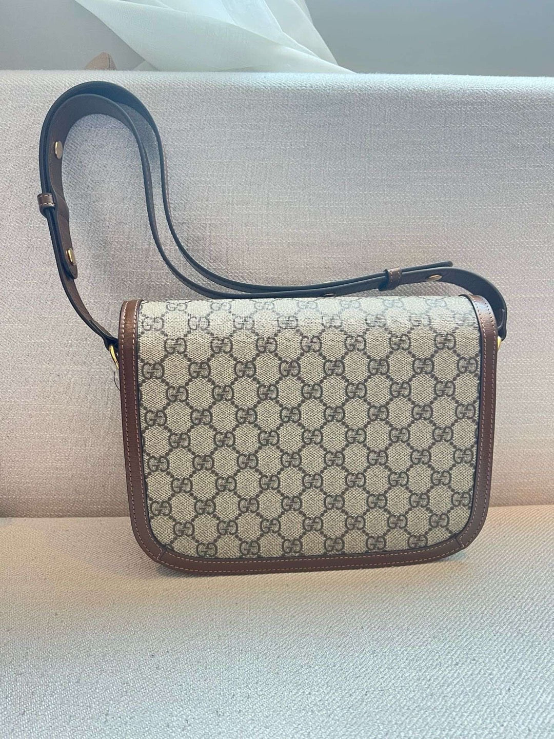Gucci - 1955 Horsebit Shoulder Bag - GG Supreme canvas with leather trim - Beige and Brown - (Medium)