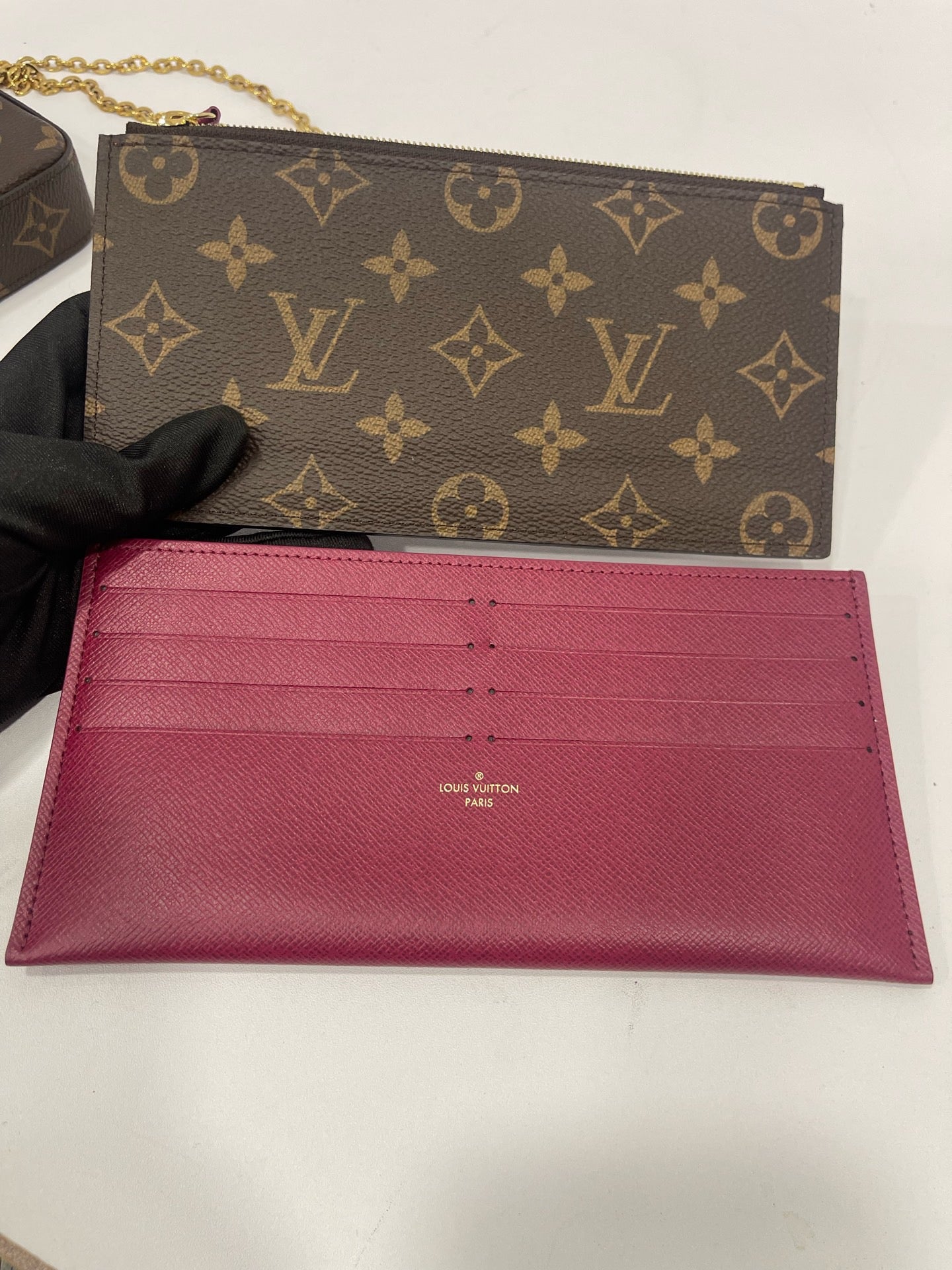 Louis Vuitton - Pochette Félicie - Monogram coated canvas with microfibre lining and grained leather insert - Brown with Burgundy interior - (mini)