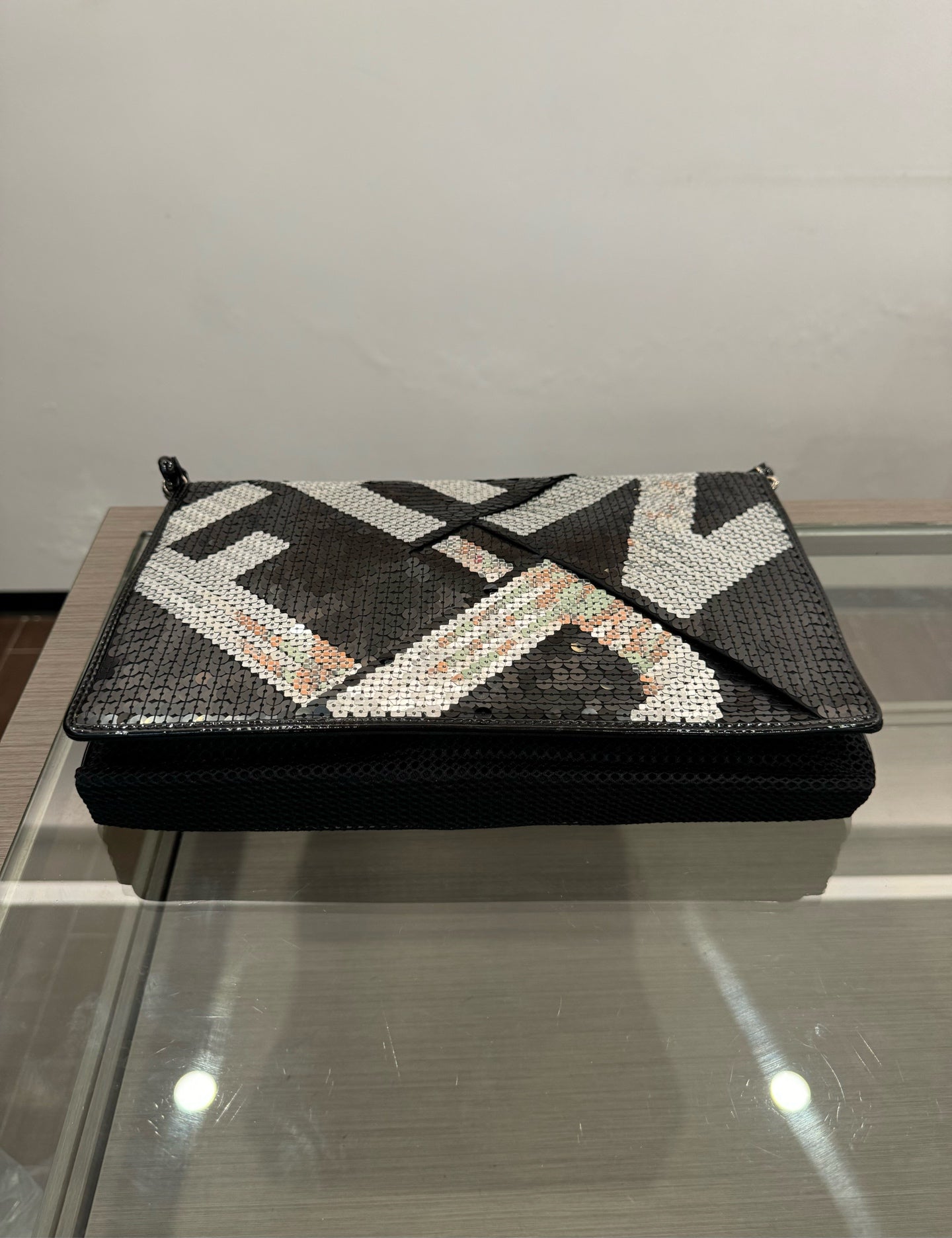 Fendi - Sequin Letter Logo Flap Shoulder Bag - Glitter, Synthetic - Black, White, Silver - (Medium)