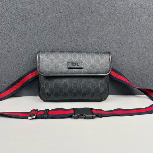 Gucci - GG Supreme Belt Bag - Coated canvas with leather trim - Black - (small)