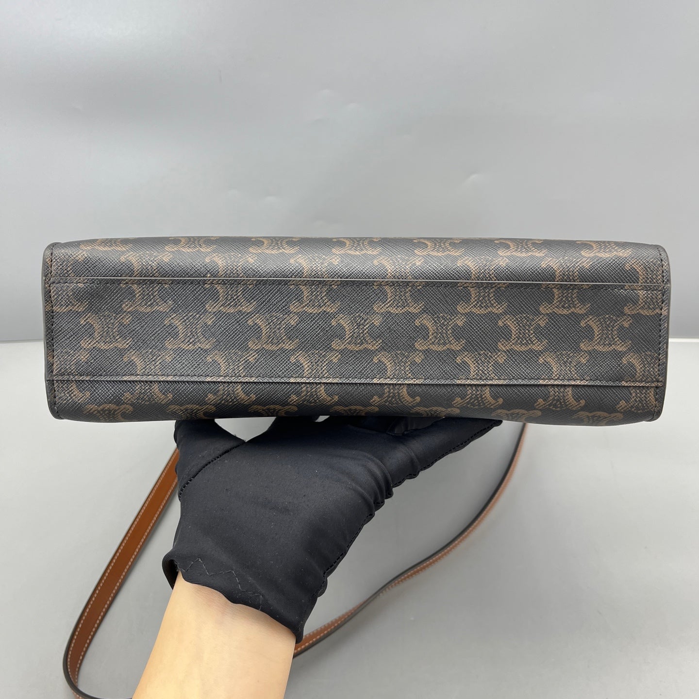Celine - Small Vertical Cabas Triomphe Canvas with Celine Print - Coated canvas with leather trim - Brown - (small)