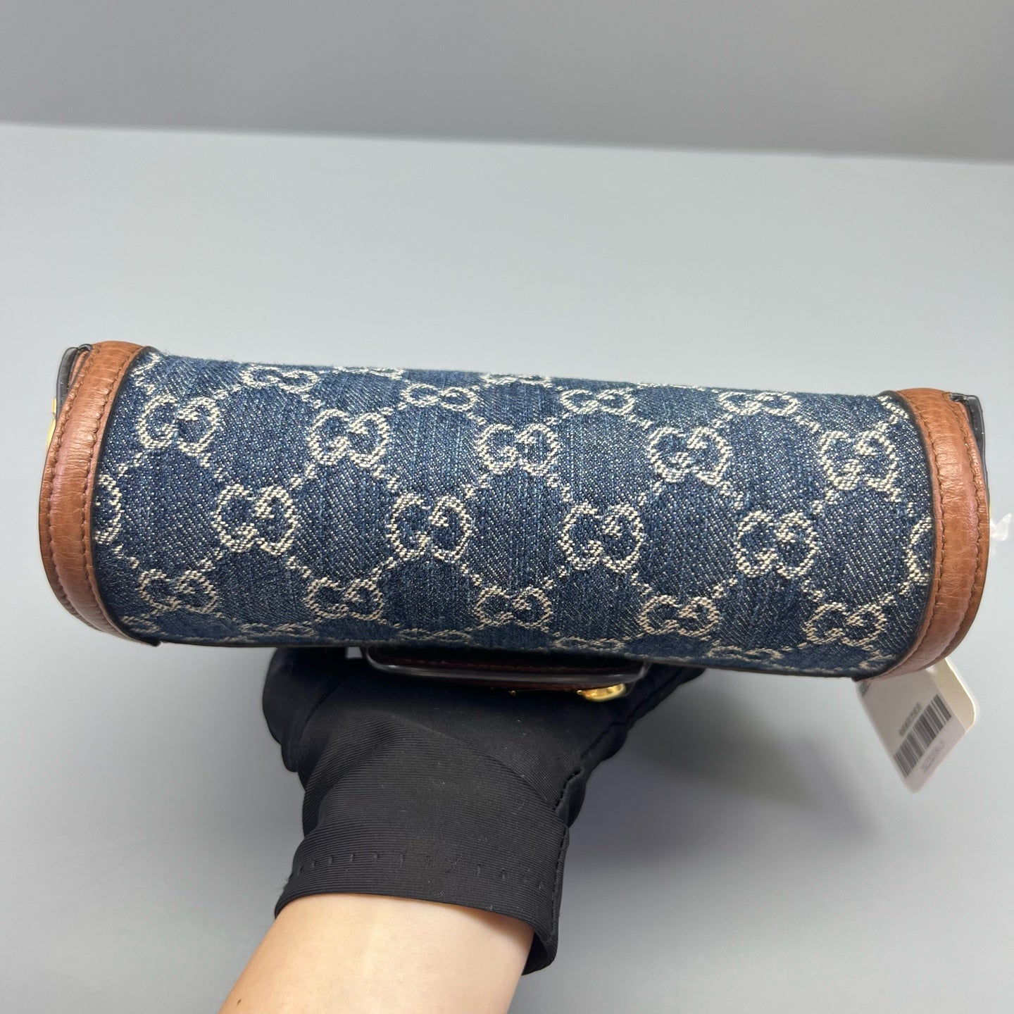 Gucci - Horsebit 1955 Mini - Denim and pebbled leather - Blue with brown trim - (mini)