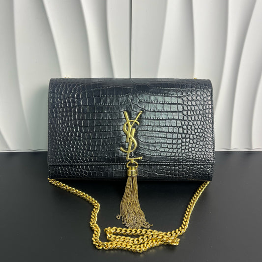 Saint Laurent - Kate Medium Chain Bag with Tassel - Crocodile embossed leather - Black - (medium)