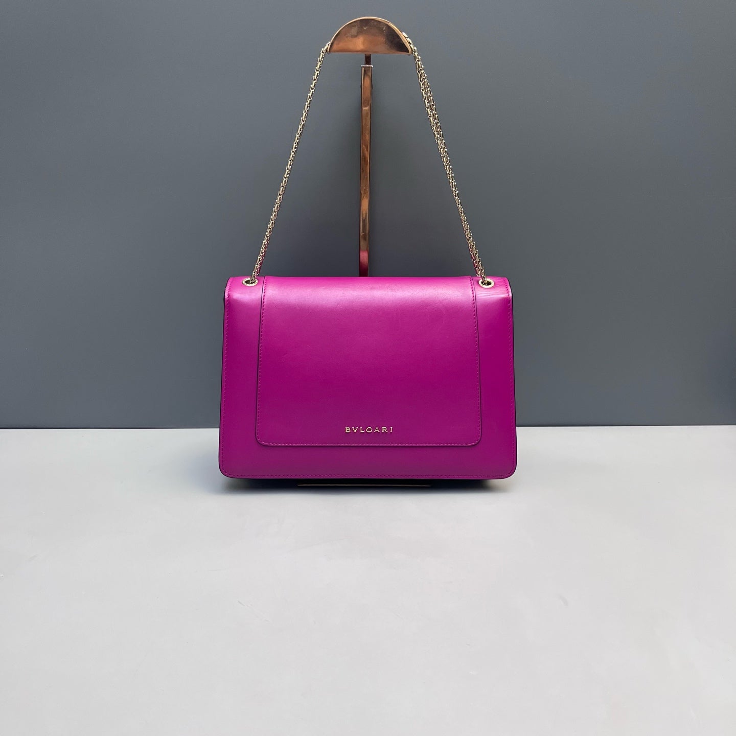 Bvlgari - Serpenti Forever Flap Bag with Studs - Smooth calf leather - Vibrant Magenta with Black Accents and Gold-Tone Hardware - (Medium)
