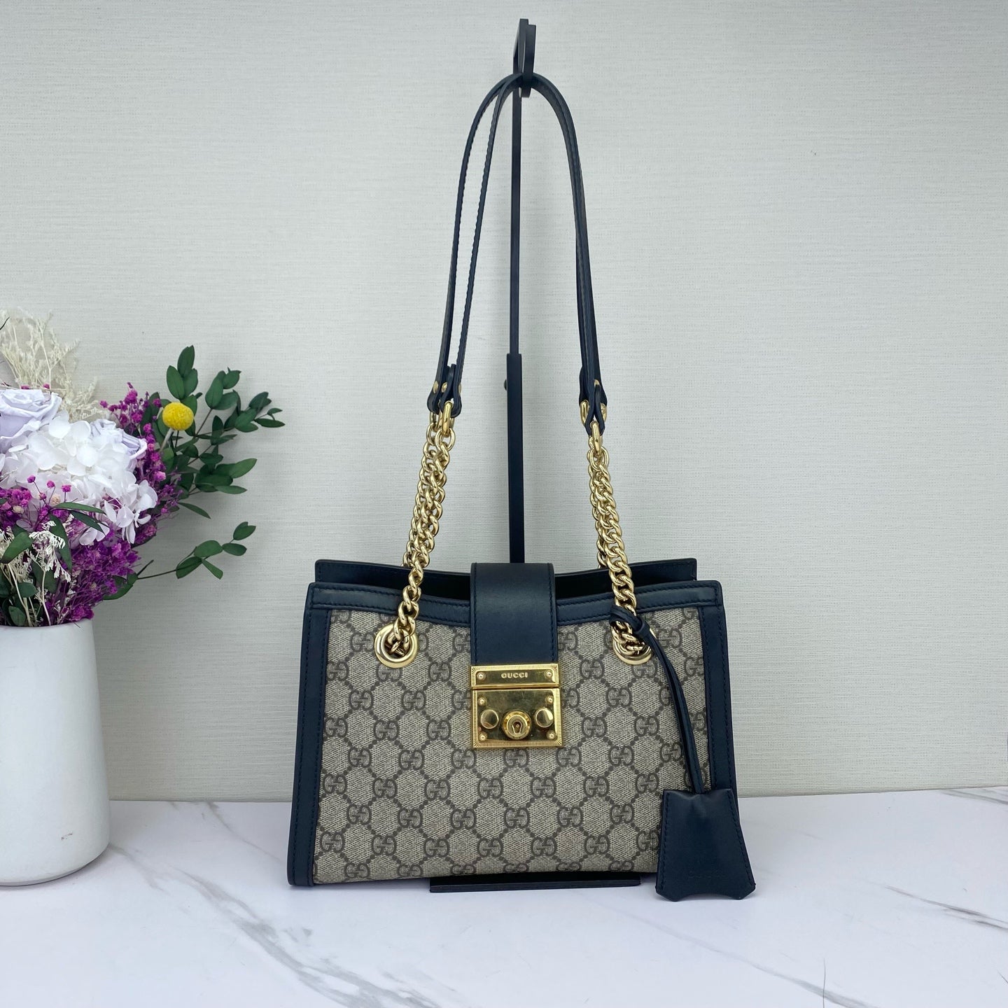 Gucci - Padlock Small Tote - GG Supreme canvas with leather trim - Black - (Small)