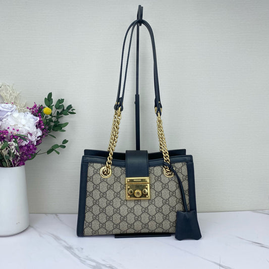 Gucci - Padlock Small Tote - GG Supreme canvas with leather trim - Black - (Small)