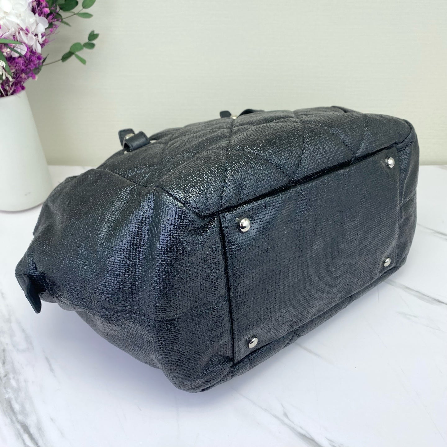 Chanel - Biarritz Boston Bag - Textured coated fabric - Black - (Medium)