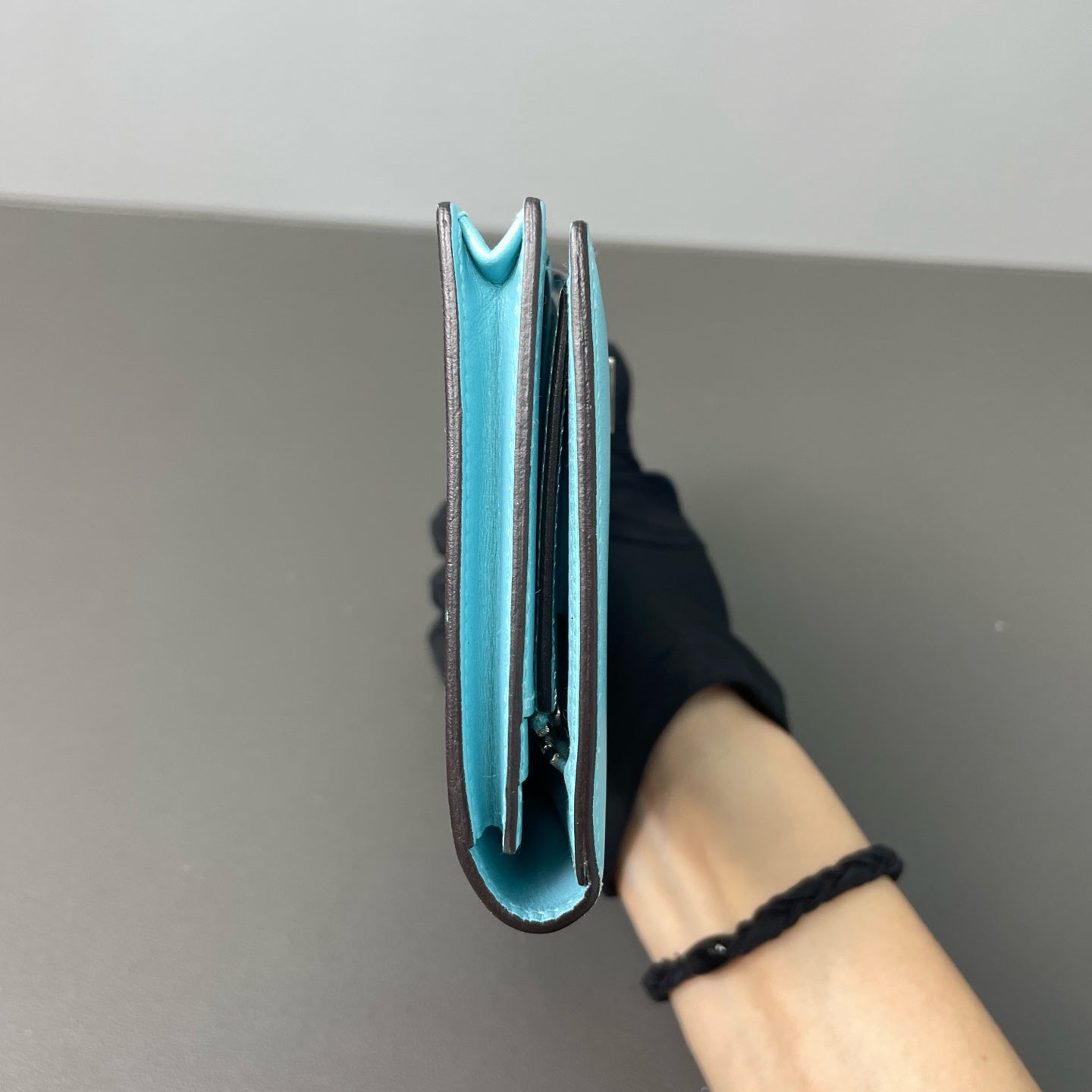 Hermès - Bearn - Lizard skin and leather - Blue - (small)