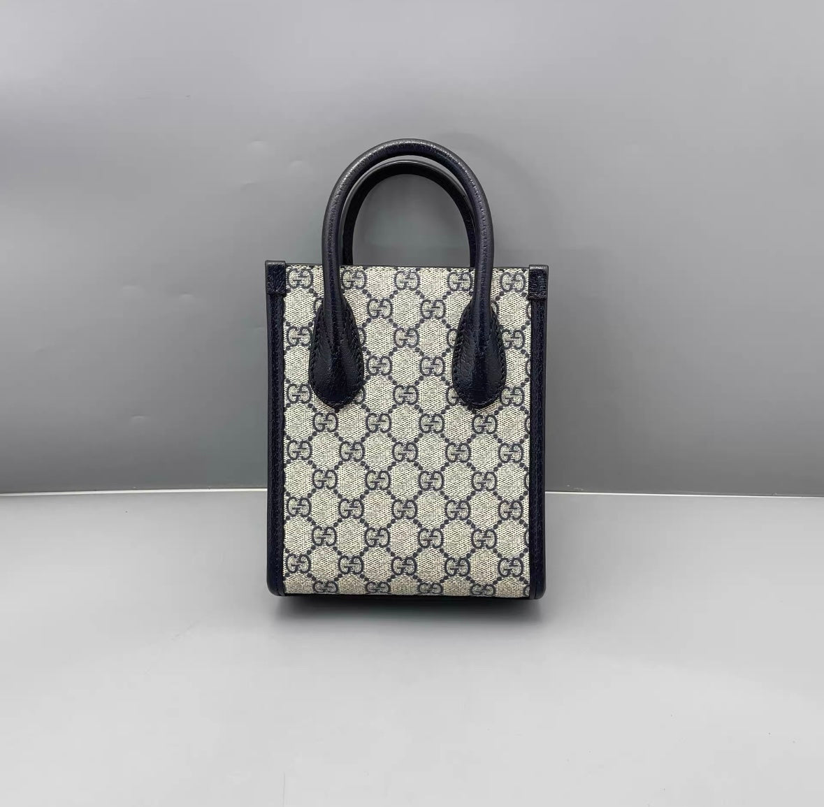 Gucci - GG Supreme Mini Tote Bag - Coated canvas with leather trim - Navy - (mini)
