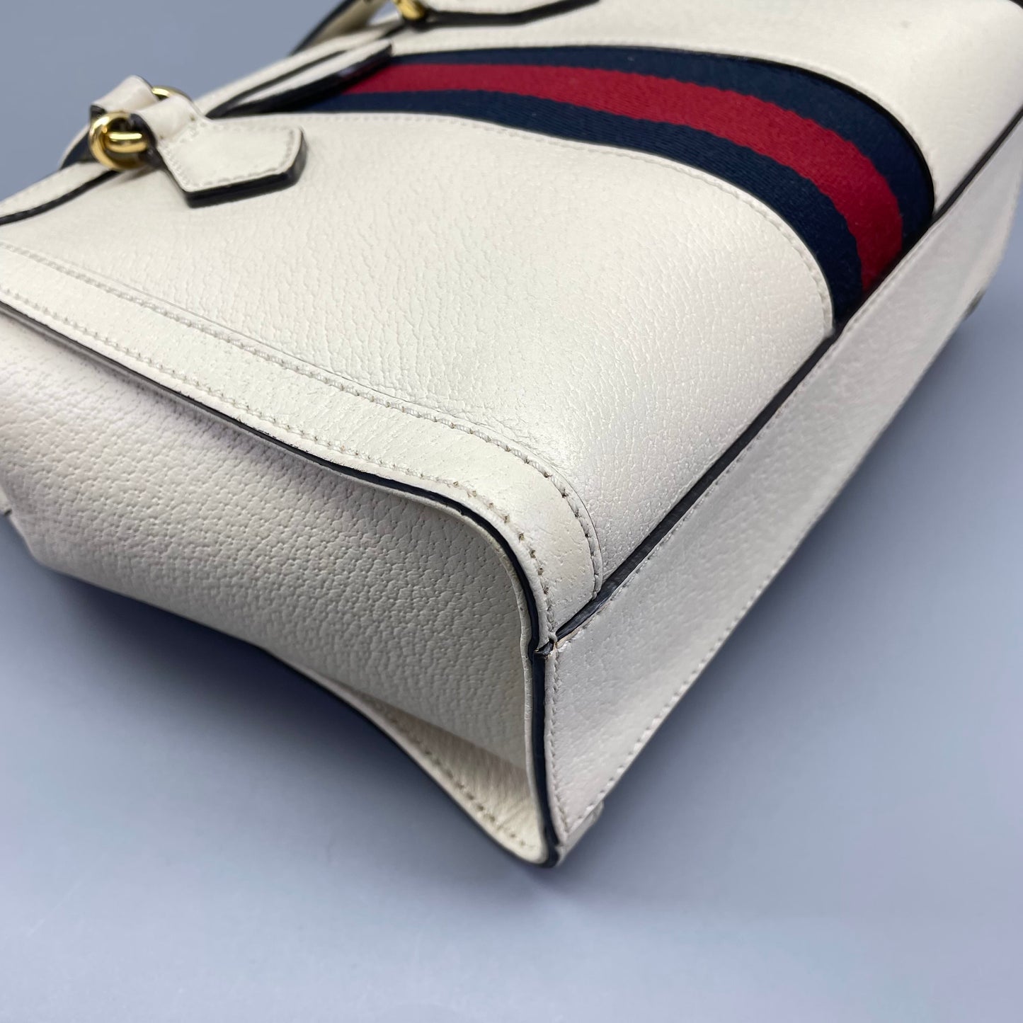 Gucci - Ophidia Small Tote Bag - Grained leather - White with Red and Blue Web stripe - (Small)