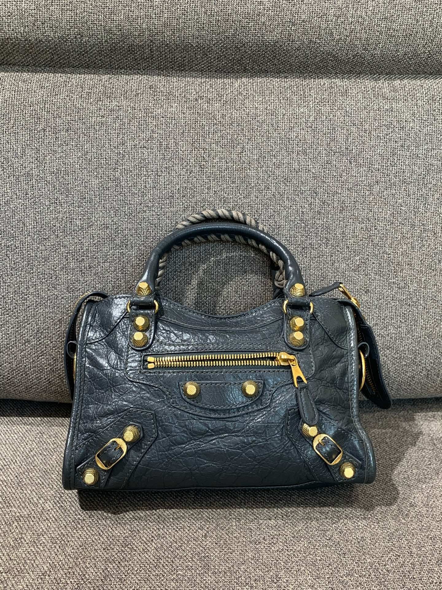 Balenciaga - Mini City (Motorcycle) - Distressed lambskin leather - Grey - (mini)